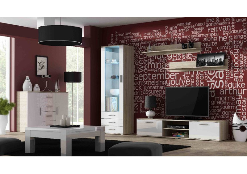 Anniyah Unfinished Floating Entertainment Centre for TVs up to 88", Oak Sonoma/White