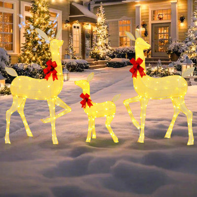 3 Pcs Lighted Family Deer Set With Led Lights Rgb Flashing Lights 12 Ground Stakes