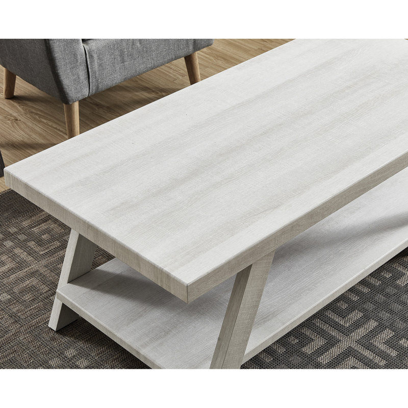 Table basse moderne de style blanc - Plateau en placage de bois franc et rangement supplémentaire en option de couleur, Blanc