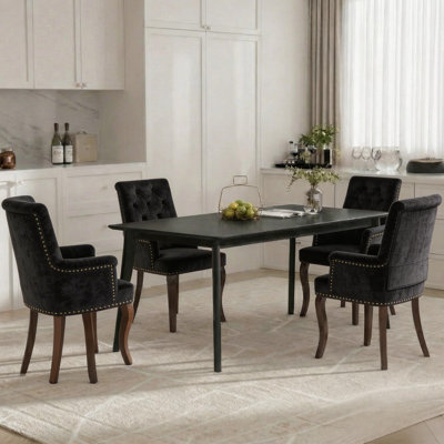 French Country Upholstered Dining Chairs With Button Tufting And Rolled Arms