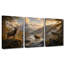 «Stag Brown Bear Wolf Snow Mountain River Autumn Forest», impression sur toile tendue 3 pièces-362342562