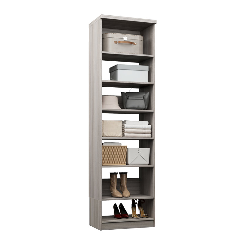 Grey Oak 22.5" Floor-Mounted Closet Section with 7 Shelves, 22.5, Grey Oak