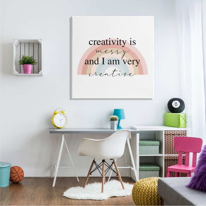 Créatif est un désordre, art de la phrase amusant arc-en-ciel, Toile tendue, H 36 po x l 36 po x P 1,5 po