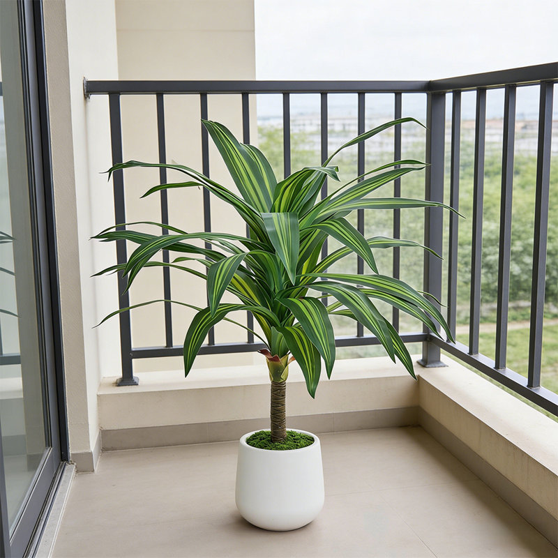 Maïs artificiel 4,3 pi Dracaena Fragrans en pot décoratif en céramique blanche, 1, H 52 po x l 52 po 