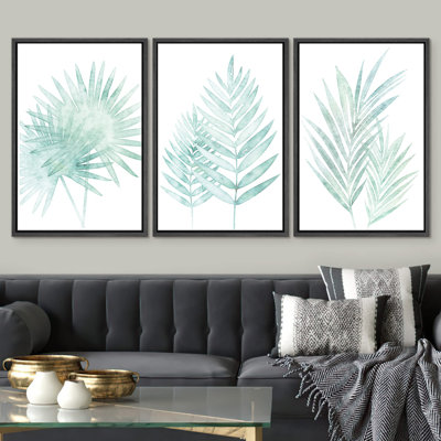 Tropical Plants " Pastel Watercolor Forest Plant Collage Botanical Illustration Modern Rustic Scenic Relax Calm Ultra " 3 - Pieces