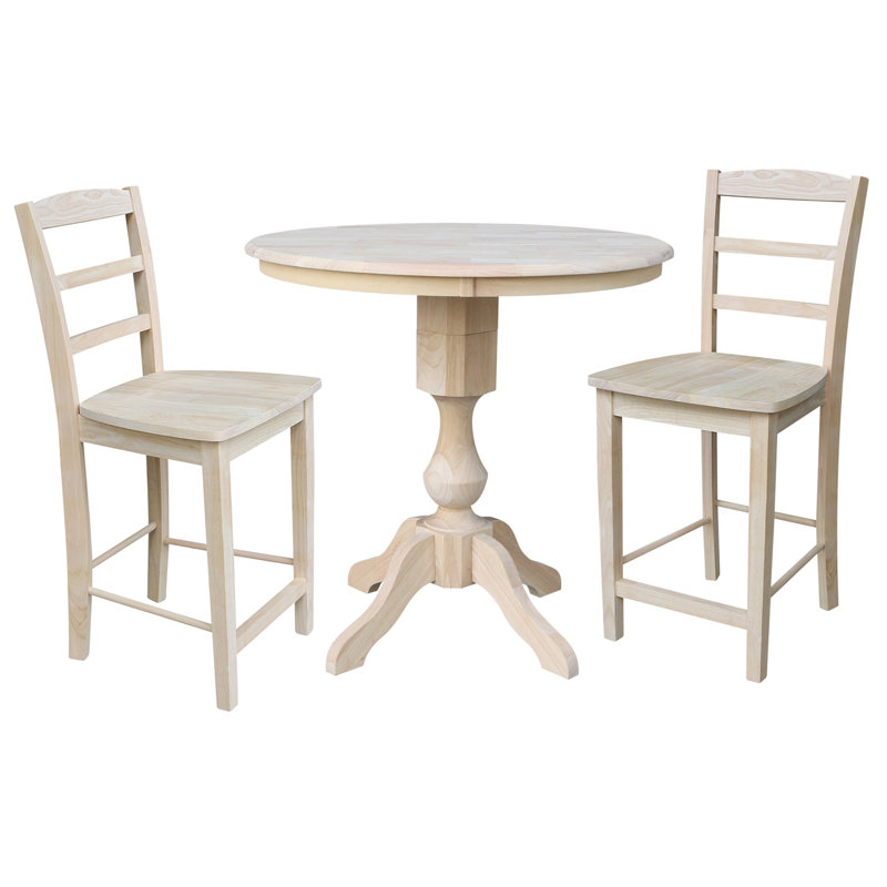 Ensemble de salle à manger à hauteur de comptoir 3 personnes Dessler, H 35,9 po x L 36 po x l 36 po, Brut / prêt à finir
