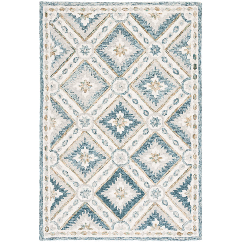 Tapis marocain beige / vert / jaune en laine / coton touffeté à la main Martha Stewart, Rectangle 8 po x 10 po
