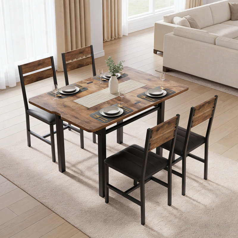 Dining Table Set For 4, Brown/Black