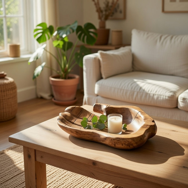 Bol décoratif décoratif, design à la main 13 pouces avec bois de teck brun