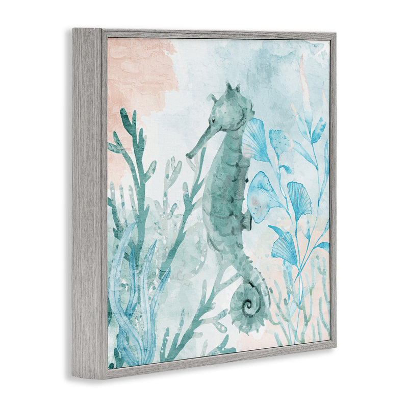 «Seahorse Sea Swim», estampe numérique, conception de Kim Allen, H 12 po x l 12 po, Giclée de ferme grise encadrée