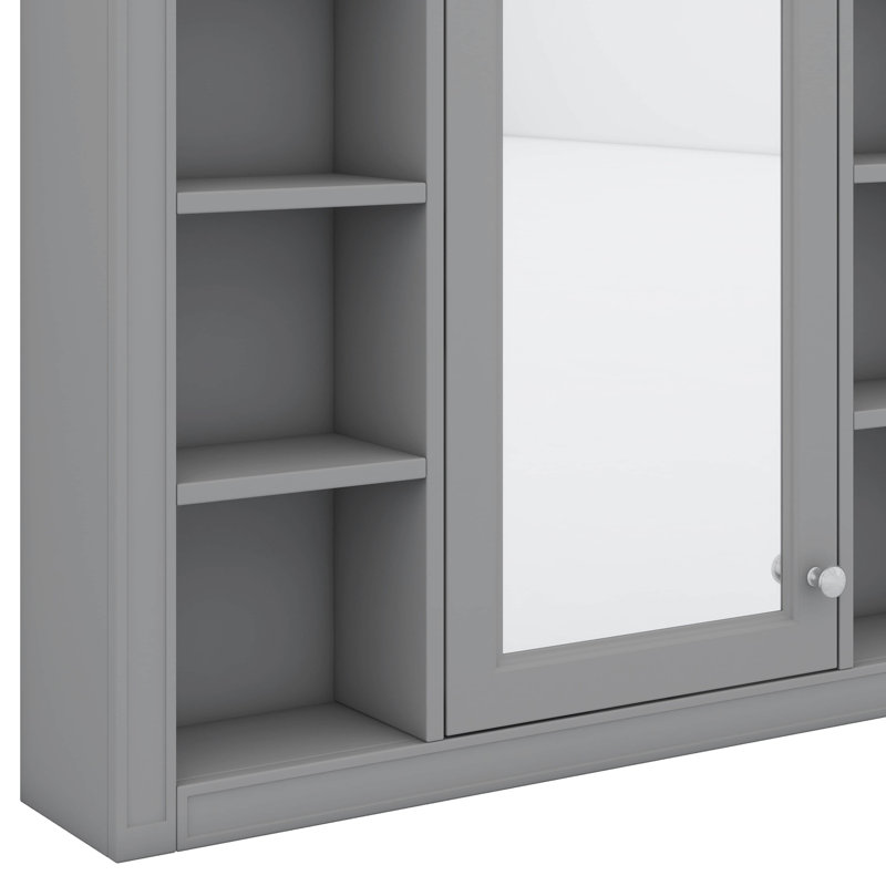 Armoire à pharmacie murale avec miroir, 6 tablettes ouvertes, Gris