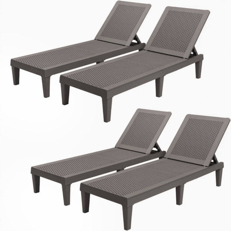 4 Pieces Weather-resistant Patio Lounge Chair, Outdoor Adjustable Chaise Lounge Chair, Brown