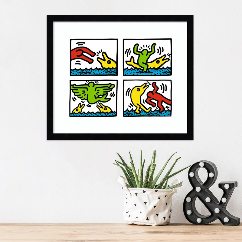 Pop Shop Quad V par Keith Haring - impression encadrée, Papier encadré noir