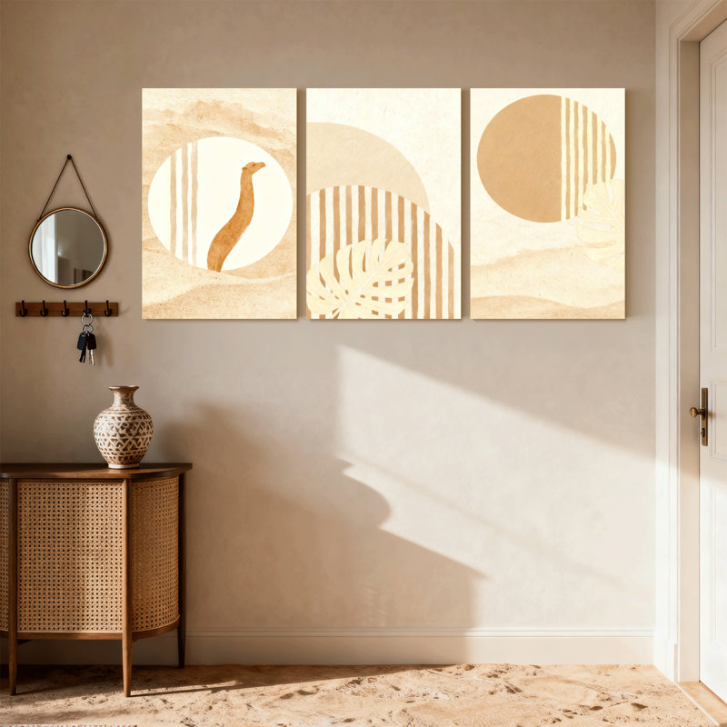 Contemporary Boho Desert Camel Palm Sun Sand Dunes, ensemble de 3 impressions sur toile, H 18 po x l 36 po