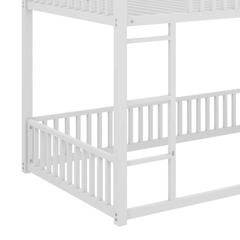 Lit superposé simple en métal robuste avec garde-corps et porte ludique, Blanc