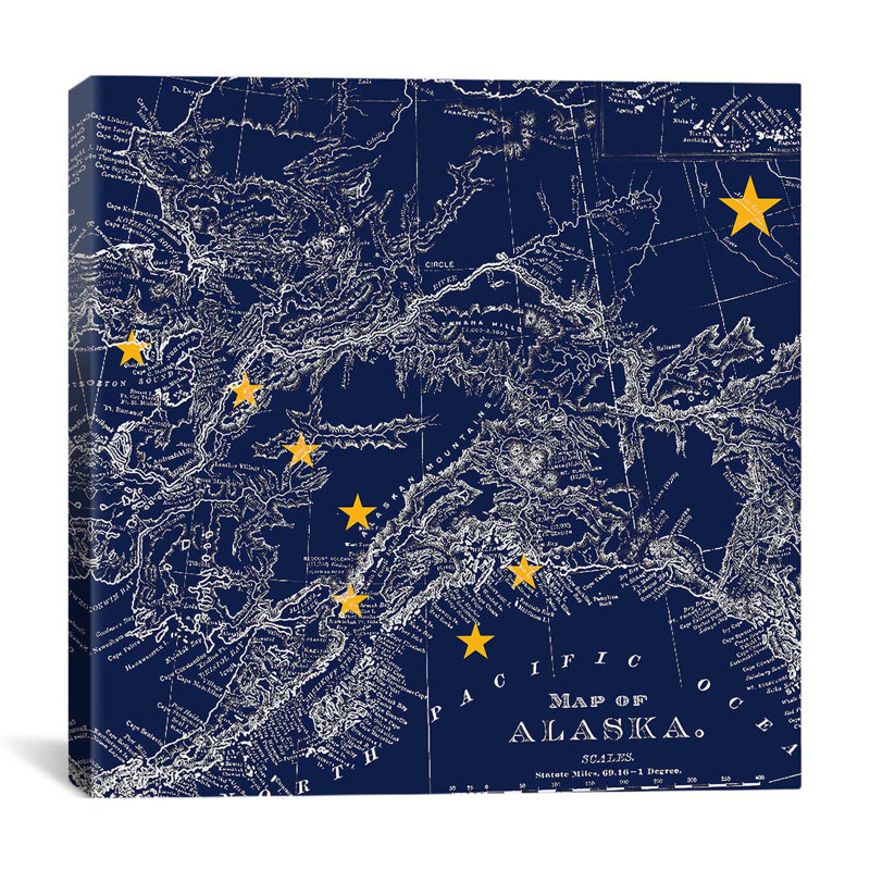 Drapeau d’alaska, carte carrée, impression sur toile, H 12 po x l 12 po x P 0,75 po, Toile tendue, Pas de tapis