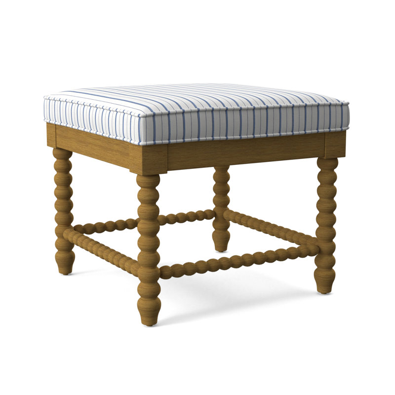 Banc en bois massif Louisa, Finition miel, Rayures bleu cobalt