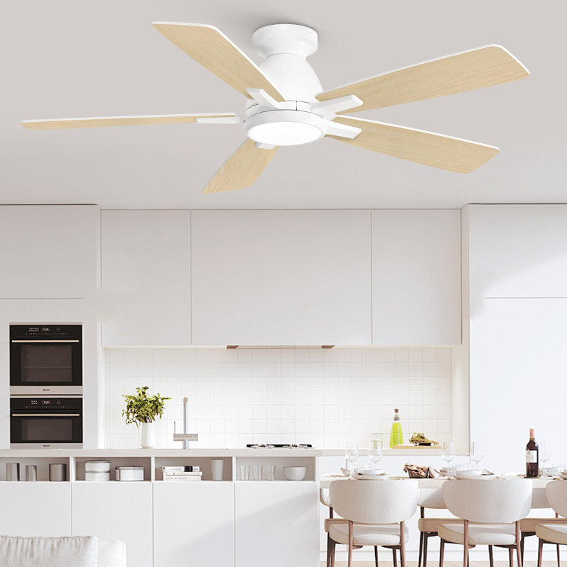 Cissline 46" 5 - Blade Sleek and Modern White Ceiling Fan With Led Lights, Controled With Remote Control Or App, 46", White