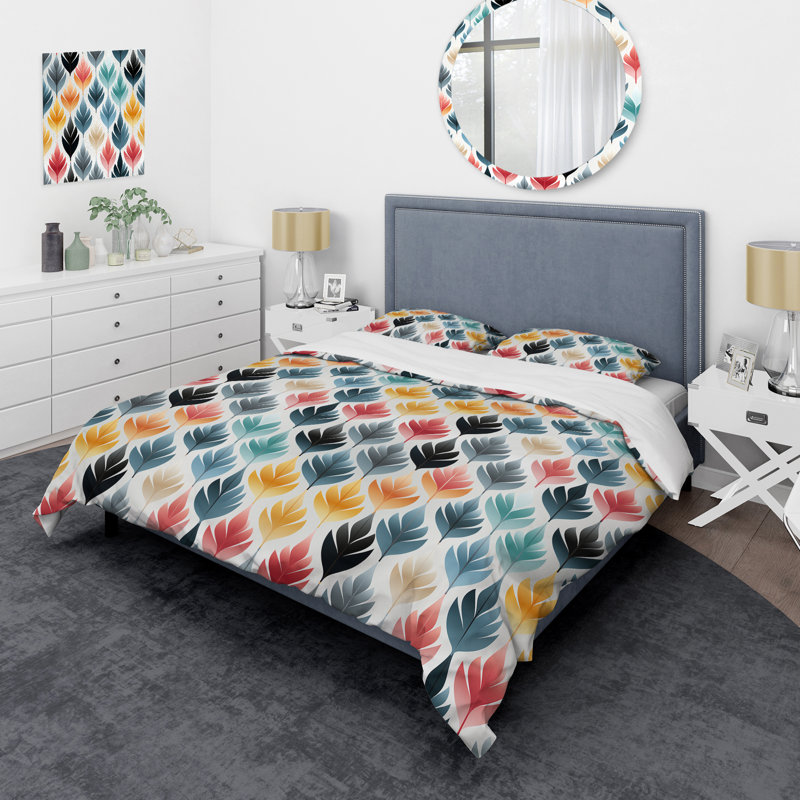 Botanical Scandinavian Shapes Floral Duvet Cover, King Duvet Cover + 2 King Shams