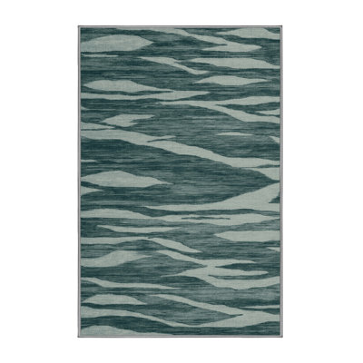Machine Washable Abstract Green Area Rug