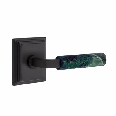 Ensemble de leviers d'intimité Emtek Select, rosette Wilshire, tige carrée en L, poignée en marbre vert, l 5,875 po x L 5,875 po
