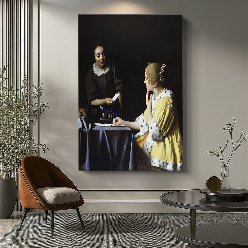 «Mistress and Maid» - Toile tendue sur châssis par Jean Vermeer, 32 x 48