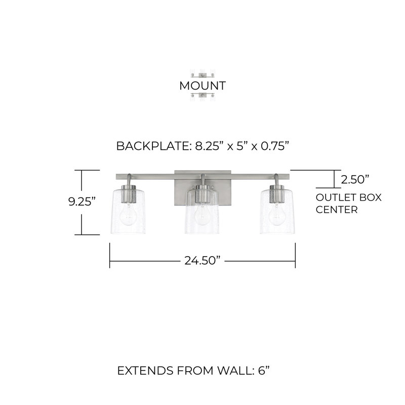 Babson 3 - Light Dimmable Vanity Light, Brushed Nickel