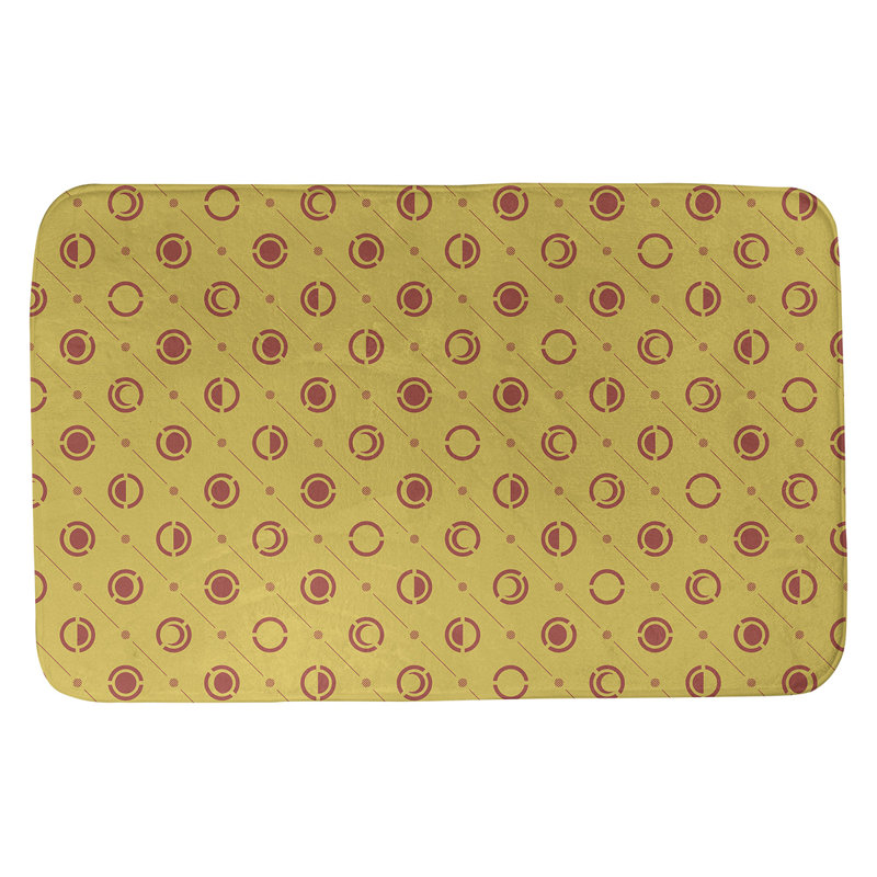 Tapis de bain géométrique antidérapant en microfibre Moon phases, l 21 po x L 34 po, Doré / rouge