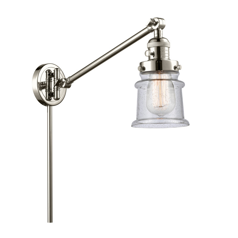 Bras articulé à 1 lumière à intensité variable Alaric, Ampoule DEL rétro de 3,5 watts, Grainé, Nickel poli