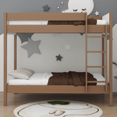 Lit superposé simple au-dessus de simple, cadre de lit superposé rembourré avec tête et pied de lit en tissu molletonné Teddy