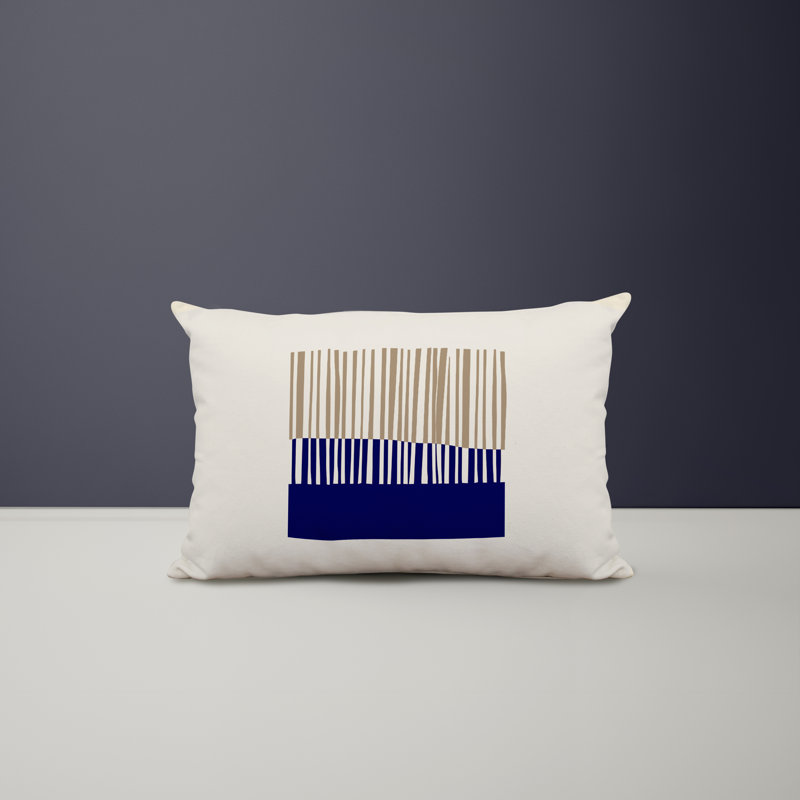 Polyester/Polyester Blend Lumbar Rectangular Indoor/Outdoor Pillow Cover & Insert, Beige/Navy Blue