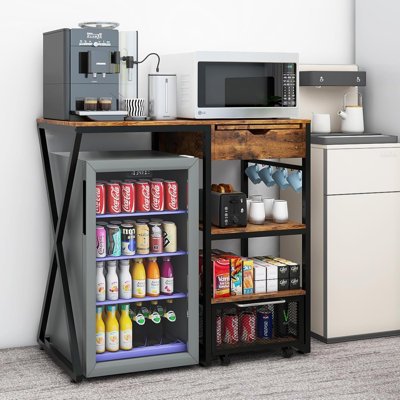 Mini Fridge Cabinet,Refrigerator shelves with Power Outlet and Multi-layer storage compartments