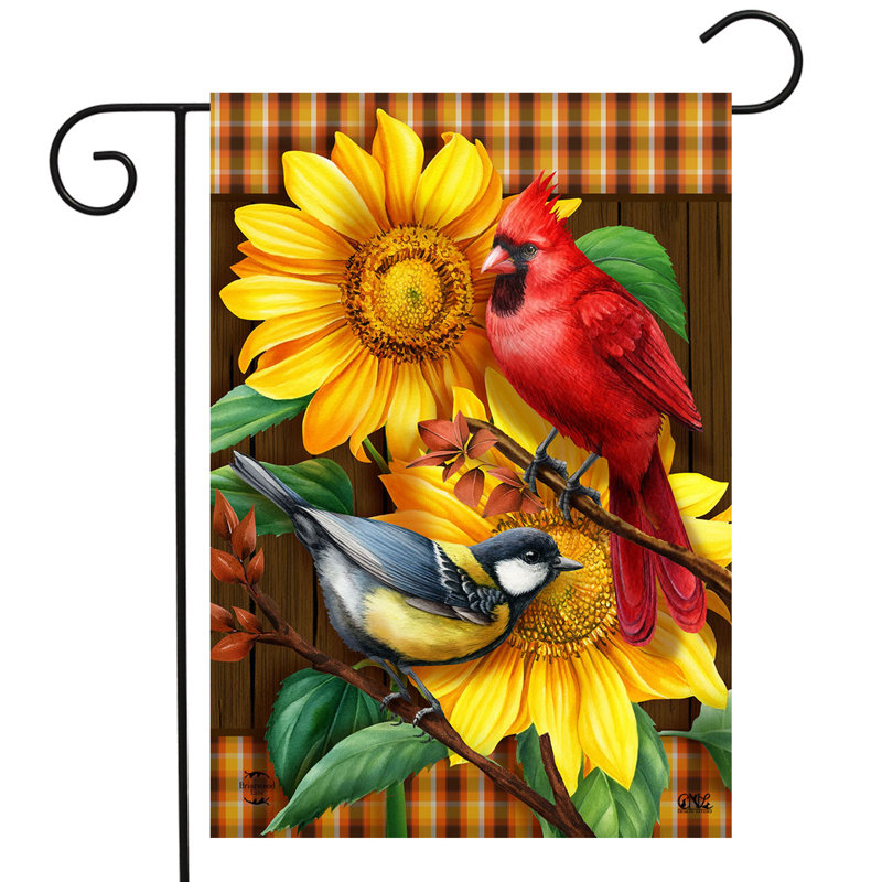 Drapeau d'automne oiseaux et tournesols