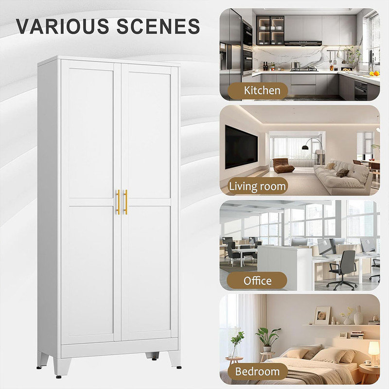 Winston Porter 74.8'' Tall Steel Pantry Cabinet with 5 Adjustabel Shelves for Kitchen and Home Office, White
