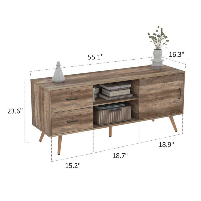 23.4" 2-Tier TV Cabinet / Media Console for TVs up to 70", Storage Shelves for Living Room or Bedroom
