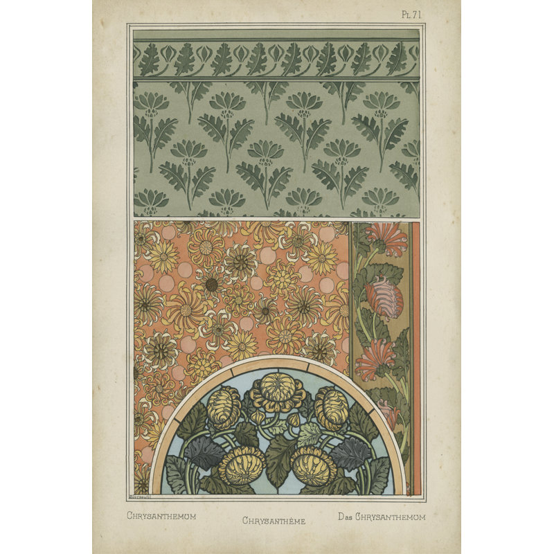Nouveau Floral Design I - Wrapped Canvas Print, 46cm H x 30cm W x 3.8cm D