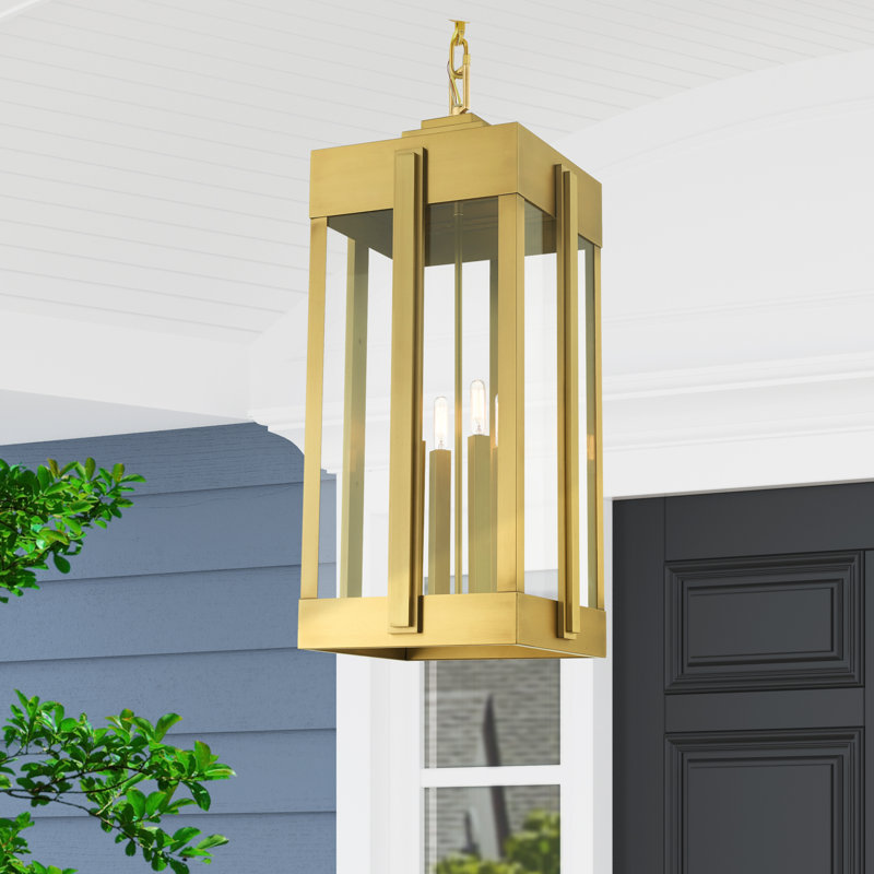 Lanterne suspendue d'extérieur à 4 ampoules Ikeisha H 27,875 po, Laiton naturel
