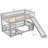 Bunk Bed With Slide,Twin Over Twin Low Bunk Bed With Fence And Ladder For  Kids Teens Grey-889956169