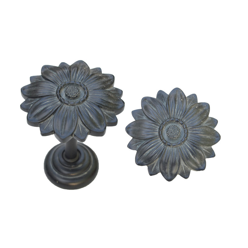 Black Washed Resin Flower Curtain Holdback Set with Stainless Steel Hardware