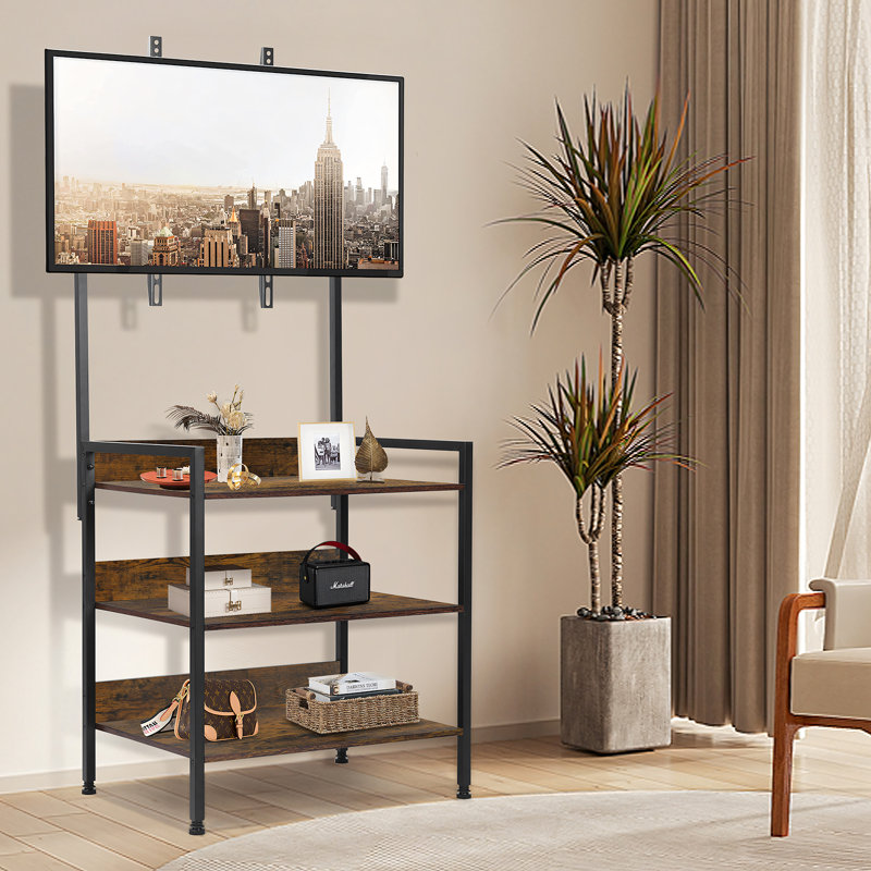 Bureau 3 niveaux Ammann avec rangement ouvert, console de télévision avec étagères pour le salon, salle de divertissement