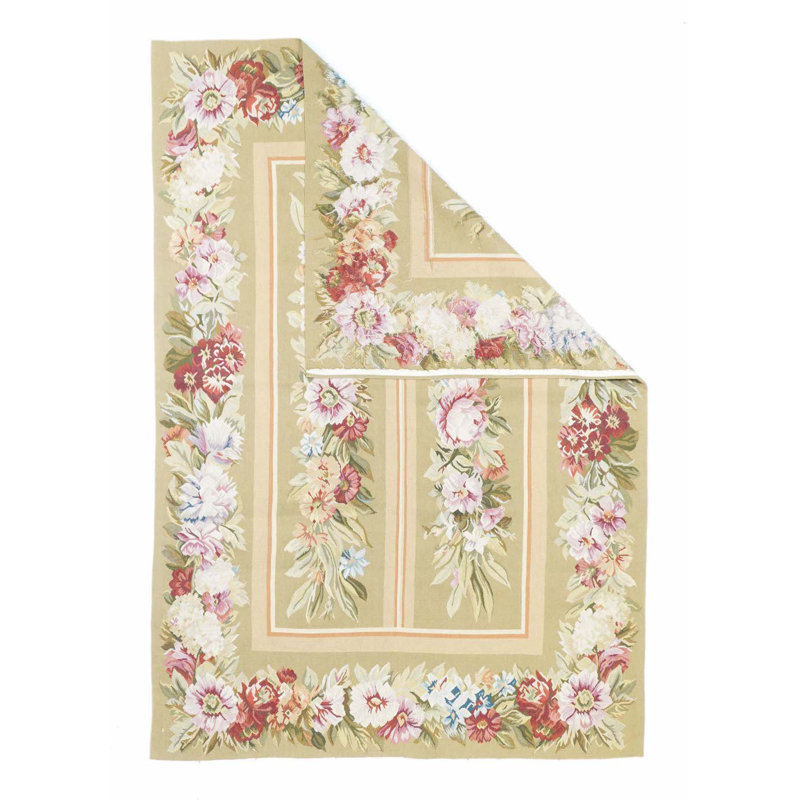 Wool Floral Area Rug in Yellow