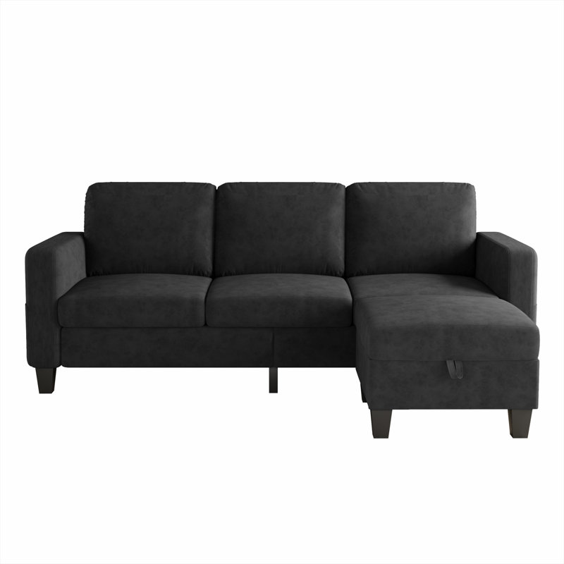 Canapé rembourré 78 po avec repose-pieds, Velours noir