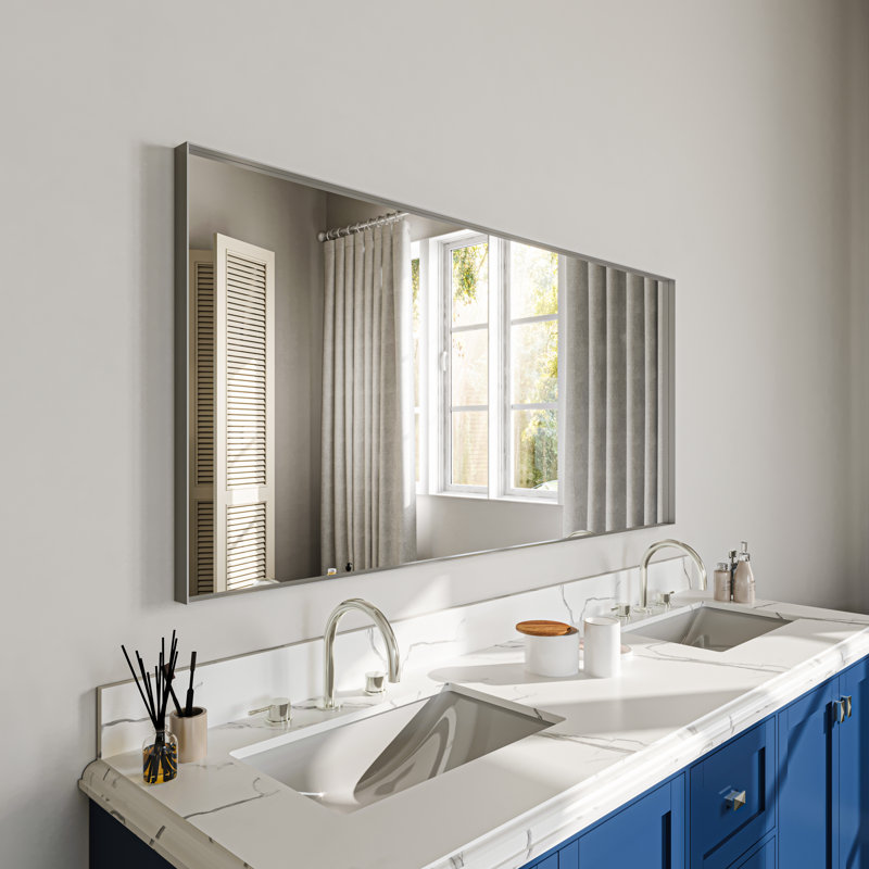 Miroir de salle de bain mural, Argent argent, 60 po x 28 po