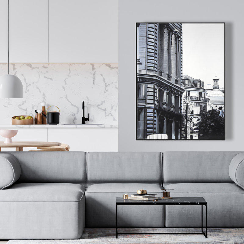 Historic Downtown - Blue Building Framed Canvas Home Decor