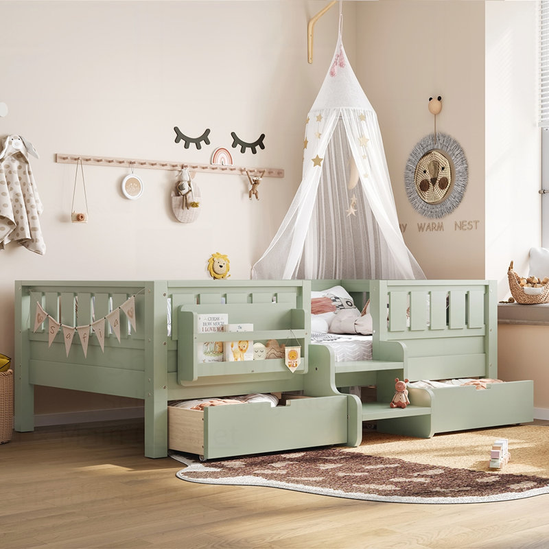 Lit d'enfant avec tablettes intégrées, tiroirs de rangement et escalier de sécurité pour un confort et une sécurité accrus