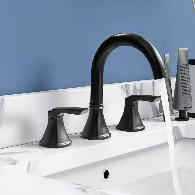 Robinet de lavabo de salle de bain à trois trous à deux poignées avec bonde escamotable Topcraft, Noir mat
