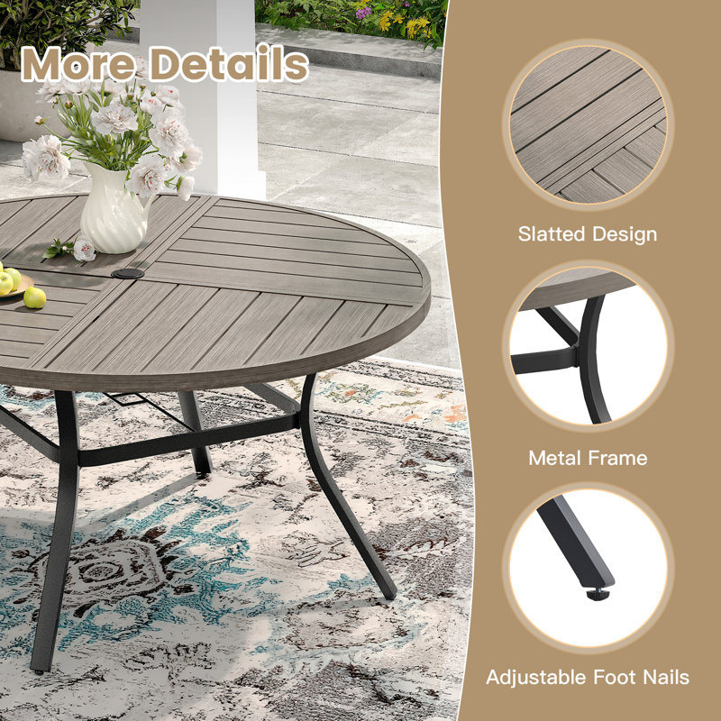 6-Person Outdoor Patio Dining Set With Swivel Chair, Gray Woodlike/Cream
