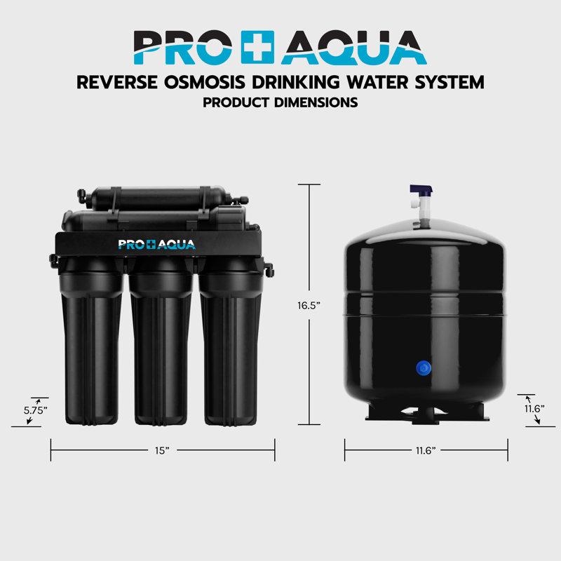 Système de filtration d'eau par osmose inversée 100 GPD Premium, débit rapide, 6 gallons Réservoir de rétention, noir