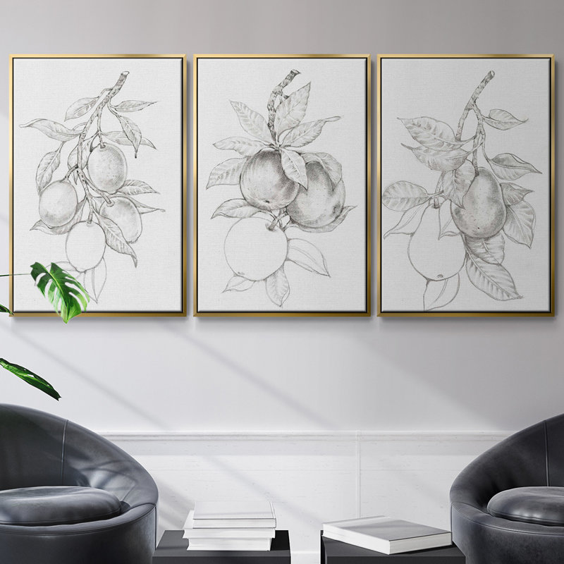 Ensemble de 3 pièces encadrées sur toile FruitBearing Branch I, Or, H 36 po x l 72 po