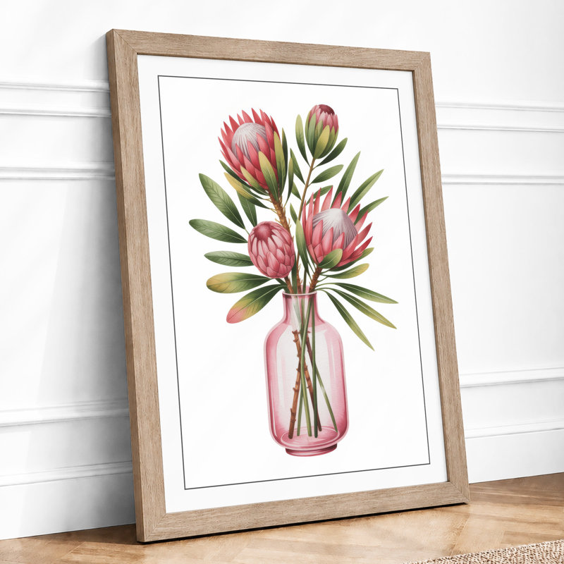 Protea in Blush Botanical - Framed Print, A4 - 29.7 x 21.0 cm, Oak